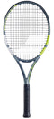 The Babolat Evo Aero 2026 Tennis Racket features a sleek black and neon yellow frame with black strings and grip, displayed upright on a white background—perfect for intermediate to advanced players.