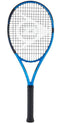 The Dunlop FX Team 285g Tennis Racket (Strung) by Dunlop features a blue and black design with a black grip, crafted for powerful gameplay. It includes an oval frame strung with a grid of strings, making it ideal for intermediate to advanced players.