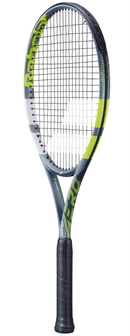 The Babolat Evo Aero 2026 Tennis Racket by Babolat, ideal for intermediate to advanced players, is displayed on a white background.