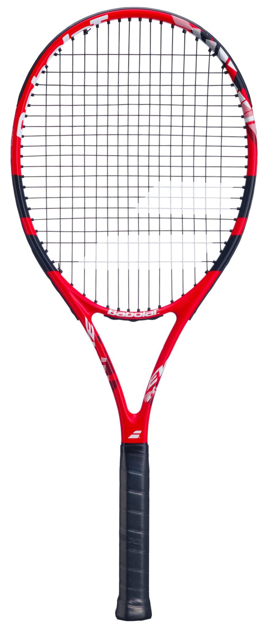 The Babolat Evoke Team 2026 Tennis Racket, shown in red and black with a black grip against a white background, is a lightweight racket ideal for beginners.