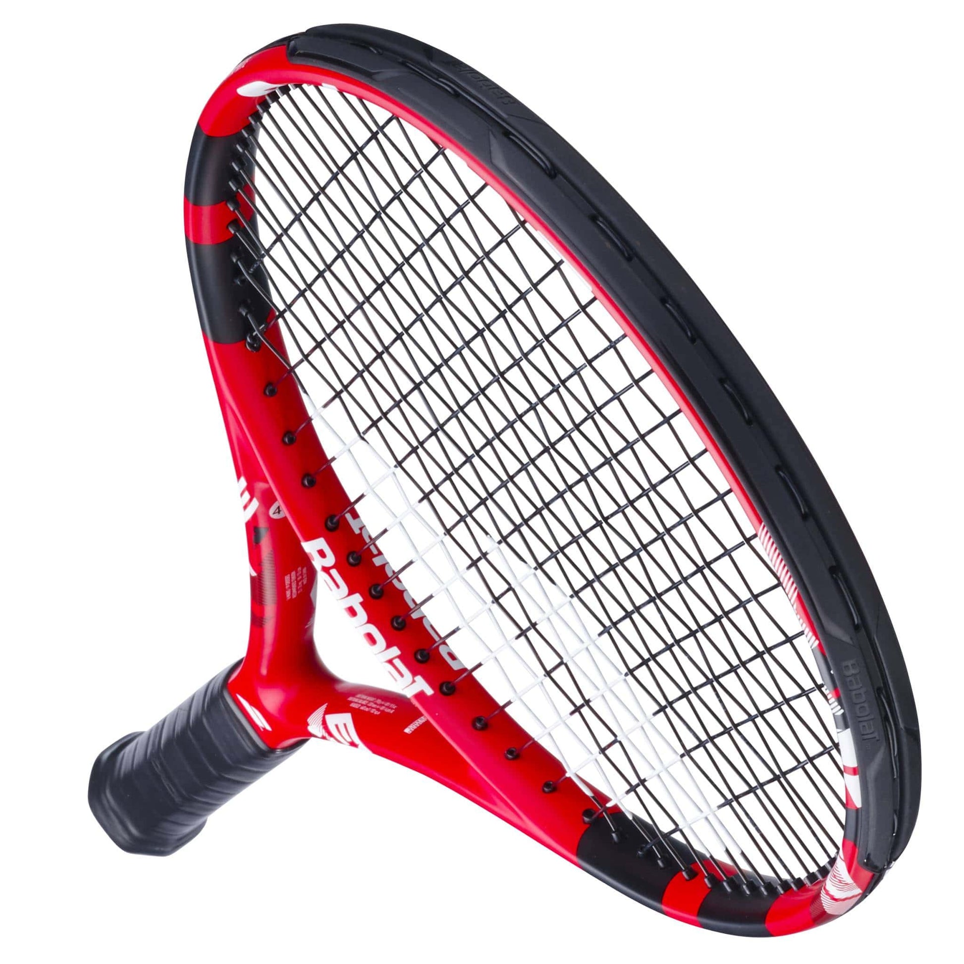 The Babolat Evoke Team 2026 Tennis Racket features a red and black design with a black handle and strings, shown on a white background—perfect as a lightweight beginner racket.