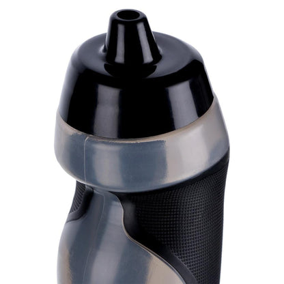 Close-up of the Precision Sport 600ml Water Bottle - Black, featuring a textured grip and spout lid. This BPA-free bottle is sleek and ergonomic, ensuring easy handling during workouts, making it the perfect companion for your physical activities.