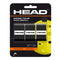 A 3-pack of HEAD Prime Tour Pickleball Overgrip in black, featuring white HEAD logos and packaging that highlights tackiness and superior comfort. Displayed before a large yellow pickleball image.