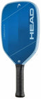 The HEAD Gravity XCEED 2026 Pickleball Paddle features a blue fibreglass surface, angular white lines, a black grip handle, and a prominent white HEAD logo on the face.
