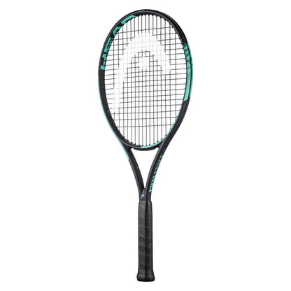 A HEAD IG Challenge Team Tennis Racket in mint color boasts a sleek, full graphite construction with a stylish logo on the strings. Its textured grip handle enhances maneuverability and speed, providing a lightweight yet professional design.