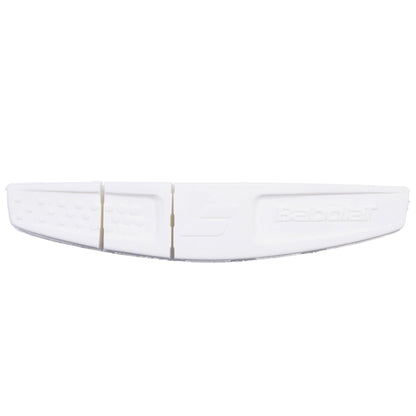 The Babolat Vibrakill 2.0 Tennis Dampener - White features a textured left side, smooth right side, and an embossed Babolat logo—ideal for enhancing your tennis racket.