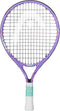 A purple HEAD Coco 17 2026 Junior Tennis Racket for kids featuring black strings, a turquoise grip with small white flowers, and “COCO” written in white on the frame—perfect for young tennis players or beginners.
