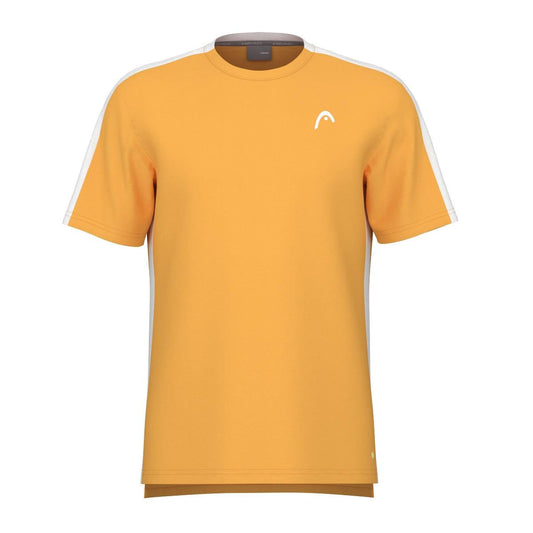 The HEAD Vision Slice Men's Tennis T-Shirt in Banana Yellow showcases white side panels and a small white logo on the chest, designed with HEAD Sportswear's MXM technology for effective moisture-wicking.