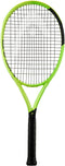 A HEAD Extreme MP 2026 Tennis Racket by HEAD, featuring a green and black color scheme and a black grip, designed for power and spin, is displayed vertically against a white background.