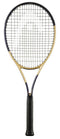 The HEAD Gravity Tour Zverev 2026 Tennis Racket by HEAD is a limited edition model inspired by Alexander Zverev’s on-court style, showcasing a gold frame, black grip, and black strings; it is displayed upright against a white background.
