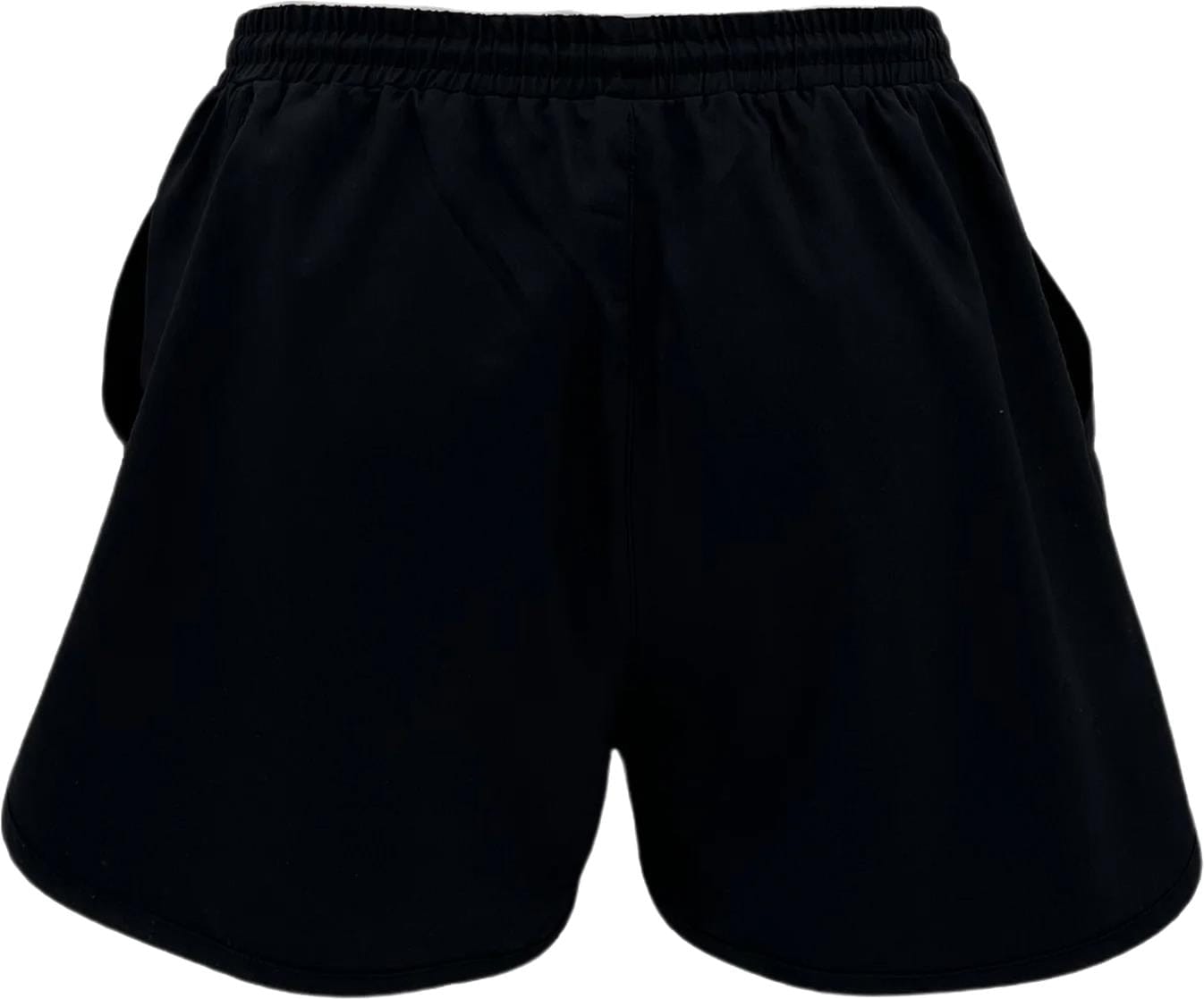 Yonex YST2024 Womens Tennis Shorts in black, featuring an elastic waistband and side pockets, made from breathable sports fabric. Displayed against a white background.