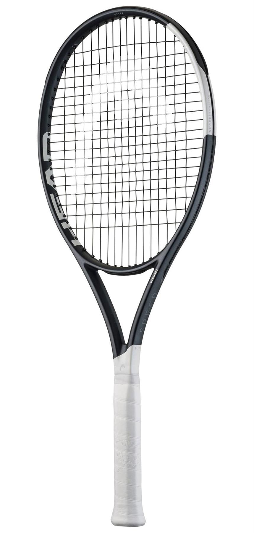 The HEAD Speed Elite 2026 Tennis Racket features a black and white frame, white grip, black strings, and "HEAD" branding on the side—making it an ideal performance racket for beginners.