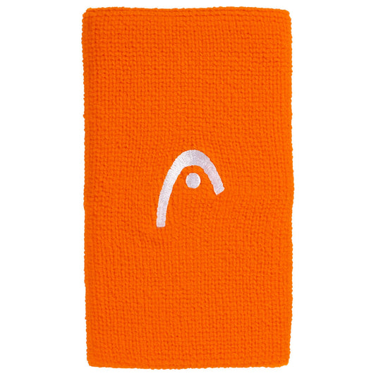 The HEAD 5" Tennis Wristband in orange features a white embroidered HEAD logo and offers stylish comfort on the court—perfect for tennis players.