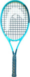 A HEAD Boom MP 2026 Mini Replica Tennis Racket, featuring a blue and black design with a black grip, is displayed upright against a white background—an ideal collectible tennis racket from the renowned HEAD brand.