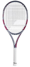 The Babolat Boost Aero Pink 2026 Tennis Racket by Babolat features a vibrant pink frame, white grip, and black strings, shown upright against a white background.