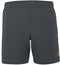 The Babolat Aero Mens Tennis Shorts in Grey/Aero are athletic shorts featuring an elastic waistband and a small yellow logo on the lower left leg, shown from the back. Designed by Babolat for men's tennis, these performance shorts offer simple, unadorned style and comfort ideal for the court.
