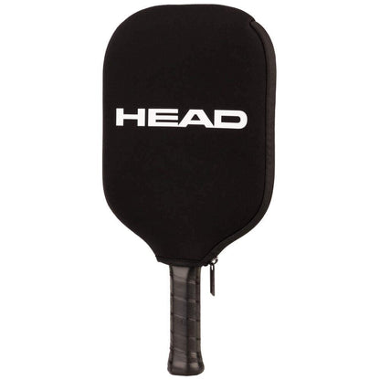 The HEAD Pickleball Paddle Coverbag - Black features a zipper and bold white HEAD branding, providing sturdy paddle protection and a secure fit over the handle.