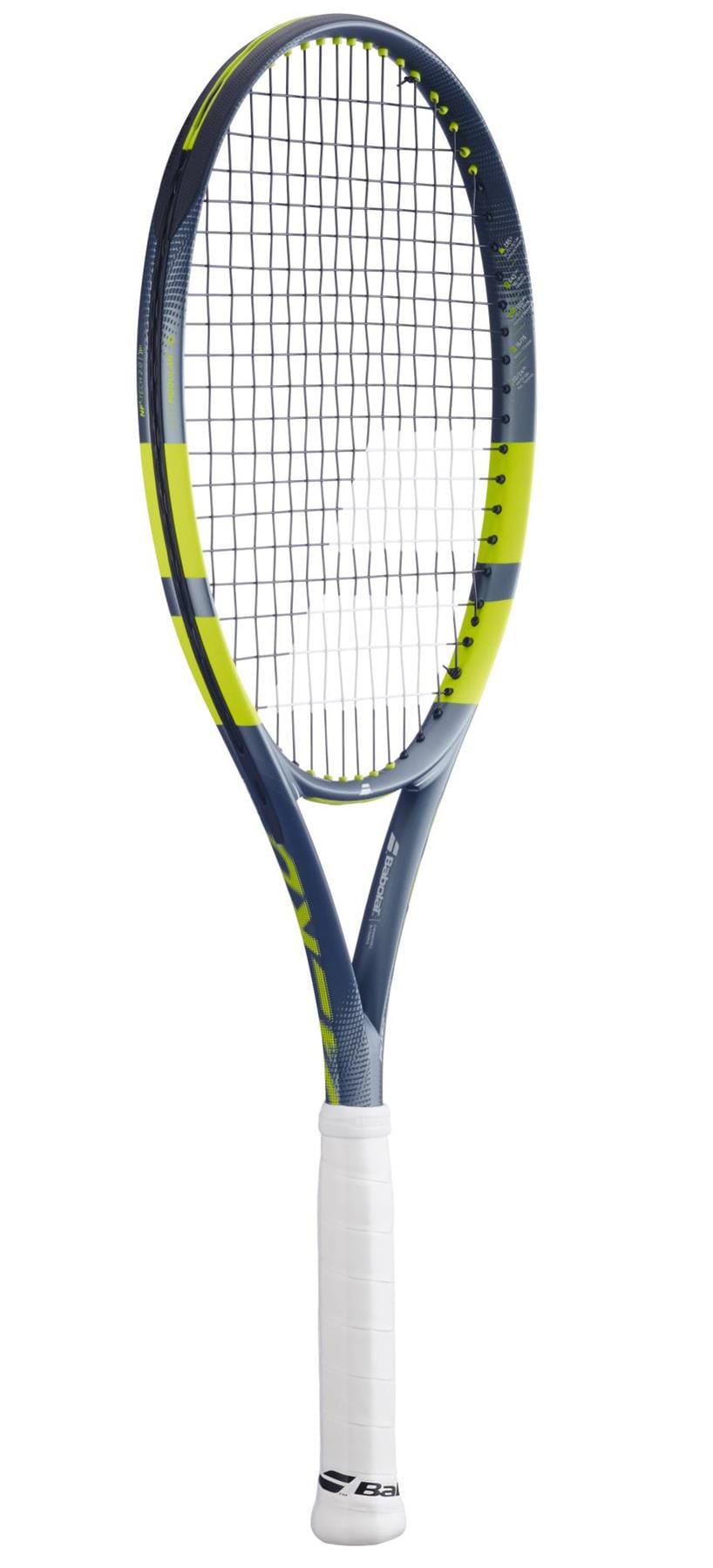 A Babolat Pure Aero Team 2026 Tennis Racket by Babolat, featuring a white grip, blue and yellow aerodynamic frame, and black strings, is displayed against a plain white background.