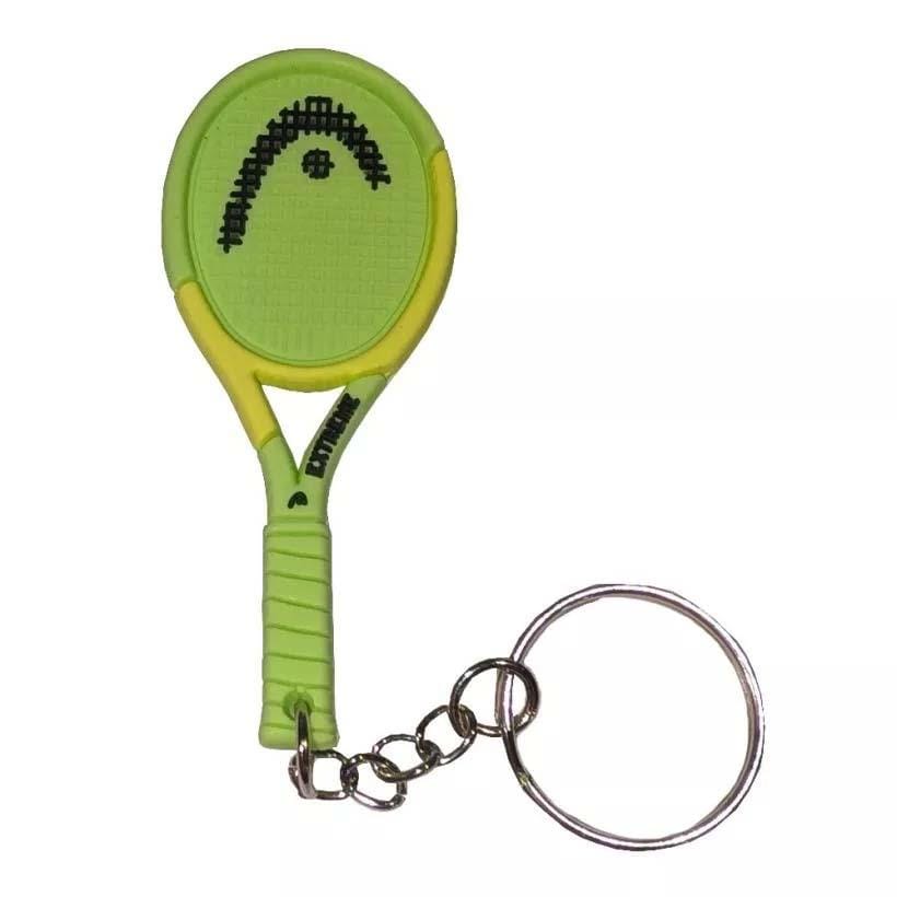 The HEAD Extreme Tennis Racket Keyring is a keychain shaped like a green and yellow HEAD tennis racket, featuring a metal keyring, detailed strings, black logo, and grip—ideal for fans of HEAD accessories.