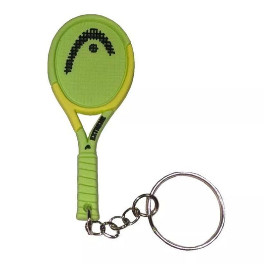 The HEAD Extreme Tennis Racket Keyring is a keychain shaped like a green and yellow HEAD tennis racket, featuring a metal keyring, detailed strings, black logo, and grip—ideal for fans of HEAD accessories.