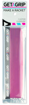 The Get a Grip Tennis Overgrip - Cascade by Get A Grip features bold “GET A GRIP” and “MAKE A RACKET” text on stylish black and pink packaging—an ideal, high-quality tennis racket overgrip gift.