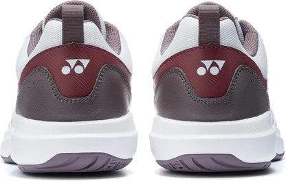 Yonex Pro-Move Classic WIDE Men's Tennis Shoes in white and red, shown from the back with Yonex logos on the heels. These lightweight shoes feature Power Cushion technology for superior comfort and support on the court.