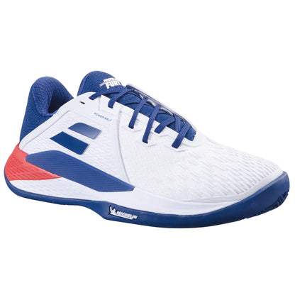 Babolat Propulse Fury 3 2024 Mens Tennis Shoes - White / Estate Blue - Angled