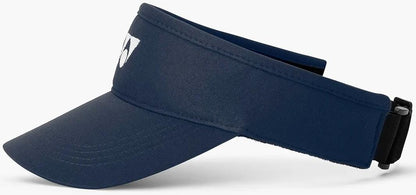 The Yonex 40126EX Tennis Visor in navy blue features breathable polyester, a curved brim, adjustable back strap, and a small white Yonex logo on the front left side.