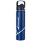 The Babolat Isothermal 750ml Water Bottle in blue features a white logo, black flip-top lid, carrying handle, and stainless steel construction for superior temperature retention.