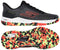 The Skechers Viper Court Pro 2.0 Tennis Shoes in Black/Multi feature Arch Fit support, a bold red, yellow, and black zigzag Goodyear Rubber Outsole, subtle white stripes, red accents, and a white sole.