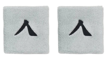 The Kanso 7cm Wristband - 2 Pack, designed for comfort with an absorbent fabric, features a minimalist black mountain on light gray bands against a white background.