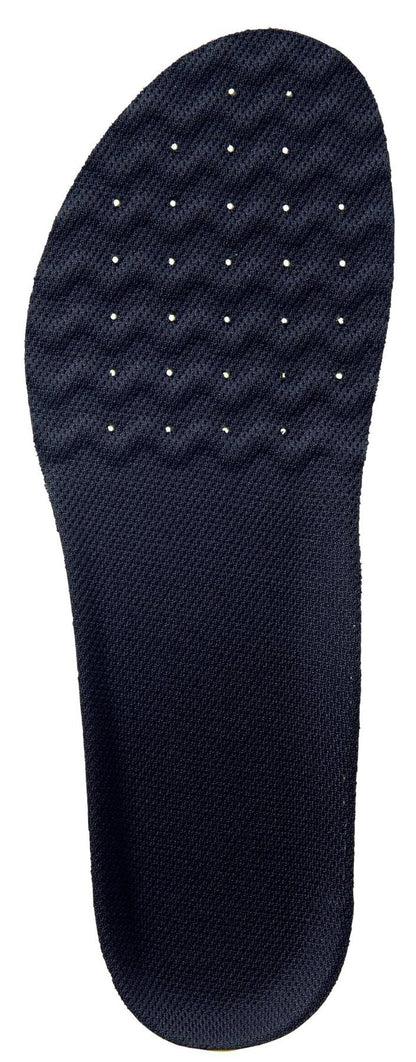 The Yonex AC195 Power Cushion+ Tennis Insoles by Yonex feature a black textured design with a wavy pattern and upper ventilation holes, engineered for comfort, support, and superior shock absorption on court.