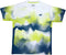 The Yonex YTM2025A Mens Tennis T-Shirt in white features short sleeves, a pixelated yellow, white, and navy blue abstract pattern, moisture-wicking fabric, and a small Yonex logo on the chest.