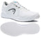 The HEAD Sprint Pro 3.0 Men's Grass Court Tennis Shoes, in a stylish white and gray color scheme, are perfect for tennis enthusiasts. Designed with a sleek appearance and subtle gray logo, they incorporate Hybrasion+ Technology to provide superior grip on grass courts. The shoe comes with an image displaying the top view on one side and its textured sole on the other.
