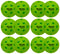 Twelve Pickleball United Freedom 26 Indoor Pickleball Balls in green, made of durable TPU with evenly spaced holes and “PB UTD. INDOOR 26” in black, are neatly arranged in a grid pattern.