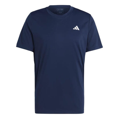 The ADIDAS Men's Club Tennis T-Shirt in navy from adidas features a small white logo on the left chest. This AEROREADY shirt offers short sleeves and boasts a simple, classic design ideal for tennis enthusiasts.