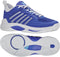 A pair of K-Swiss Hypercourt Supreme 2 Men's Tennis Shoes in Dazzling Blue, White, and Baltic Sea feature white stripe details and textured soles. One shoe is shown from the side; the other displays its lightweight tread pattern.