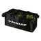 The Dunlop Foldable Teaching 250 Tennis Ball Cart Bag in black, ideal for coaching sessions, is filled with multiple tennis balls. It features a mesh top and sturdy handles for easy carrying.