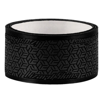 The Lizard Skin DSP Ultra Pickleball Grip 0.8mm in Jet Black features a textured geometric surface for enhanced tackiness, with the Lizard Skin brand name embossed on it.