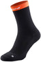 A single black Babolat Feel Tennis Sock for the right foot features an orange cuff, ribbed design, and a white "R" near the toe. This moisture-wicking Babolat sock is shown on a white background.