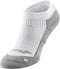 The Babolat Pro 360 Womens Tennis Sock by Babolat features white and lunar grey sections, cushioned for comfort with ribbed and mesh textures for breathability and support—perfect for tennis. Toe, heel, and sole are grey; top and ankle are white.