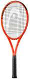 The HEAD IG Radical XCEED Tennis Racket by HEAD features a bright orange frame, black strings, and a black grip, displayed vertically on a white background—perfect for beginner tennis players.
