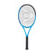 The Dunlop Tristorm Pro 255 Tennis Racket - Blue is a stylish option for beginner players. With its modern blue and black frame, textured black grip, and blue accents highlighting the crisscross string pattern, it offers a clean and sleek presentation.