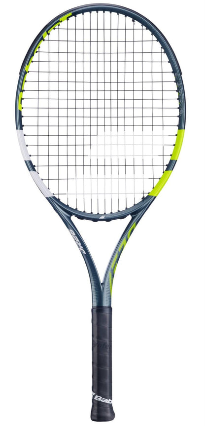 The Babolat Aero Junior 26 Tennis Racket 2026 by Babolat features a black and neon yellow graphite composite frame with white accents and a black grip, shown against a plain white background.