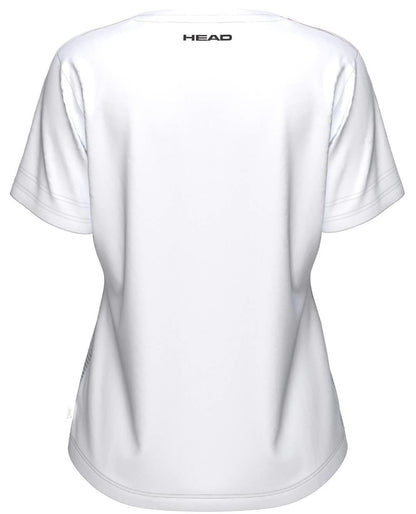 Back view of a plain white HEAD Tie-Break II Women's Tennis T-Shirt - LBXW with "HEAD" in black near the collar. This HEAD design is moisture-wicking and tailored for a flattering female fit.