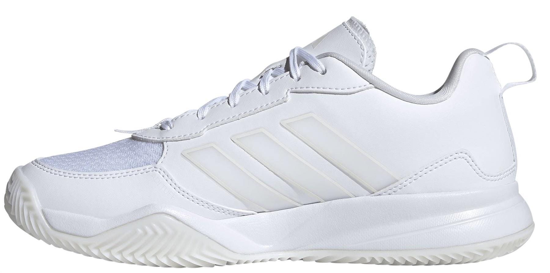 The adidas AvaFlash Womens Tennis Shoes - White feature a textured sole, lace-up front, subtle side stripes, low-cut design, and heel pull tab for court-ready performance.