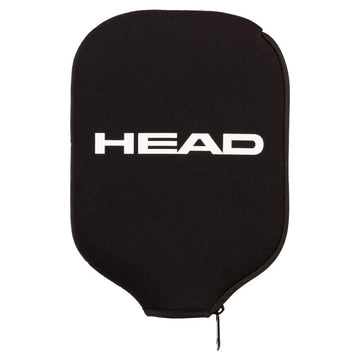 The HEAD Pickleball Paddle Coverbag - Black features a sleek, sturdy design with a bottom zipper and the white HEAD logo in the center, offering reliable protection for your paddle.
