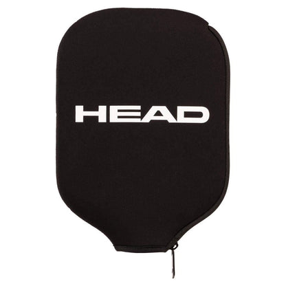The HEAD Pickleball Paddle Coverbag - Black features a sleek, sturdy design with a bottom zipper and the white HEAD logo in the center, offering reliable protection for your paddle.