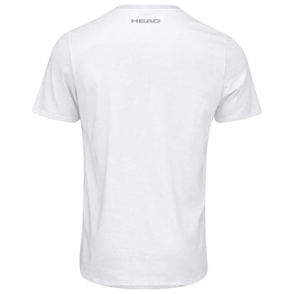 The HEAD Club Basic Men's Tennis T-Shirt in white is made from a soft cotton blend. It features the word "HEAD" subtly displayed near the neckline on the back, emphasizing its minimalist style. With short sleeves and a plain design, this T-shirt is ideal for both on-court performance and leisurely comfort.