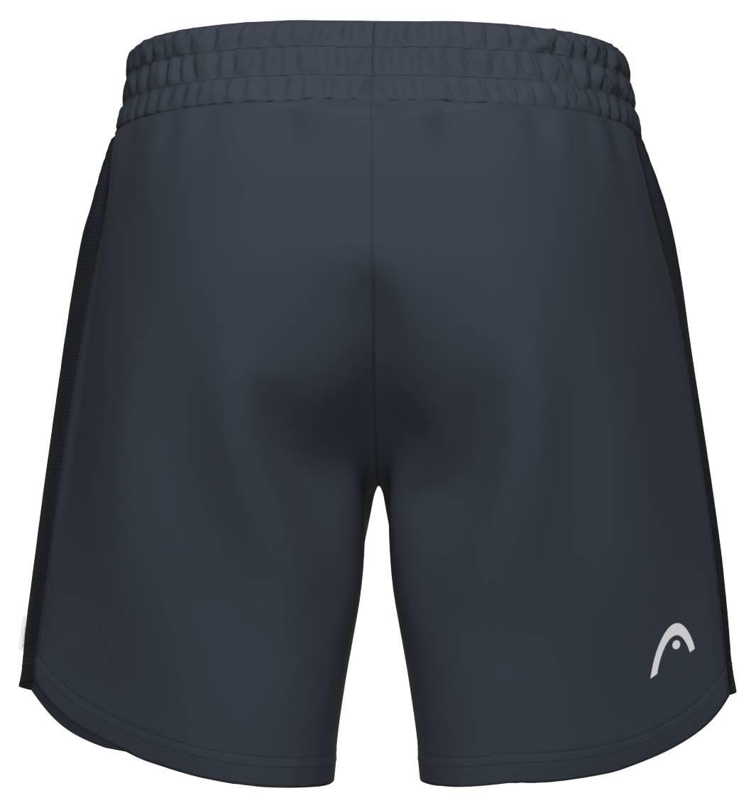 The HEAD Power Men's Tennis Shorts in navy feature an elastic waistband and a subtle white HEAD logo on the lower right leg. Made for comfort and breathability, these shorts are ideal sportswear for intense tennis matches.